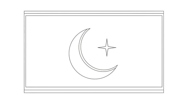 Crescent moon and star outline on a rectangular background, Islamic symbol, religious icon