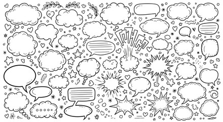 Black and white comic speech bubbles with stars and hearts © Ashok