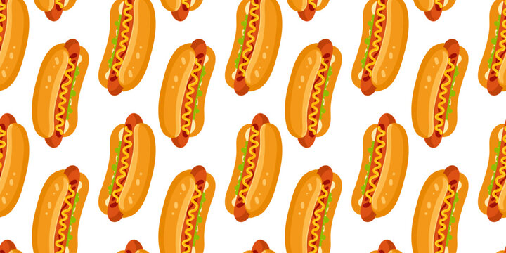 seamless hot dog sausage bun street food pattern design