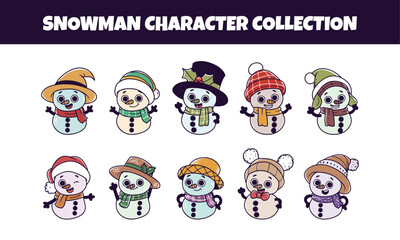 Fototapeta premium Cute snowman character vector illustration set