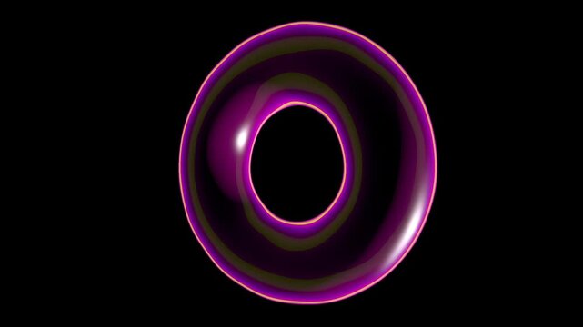 Glowing purple torus shape rotating in dark space creating a hypnotic digital motion animation video loop