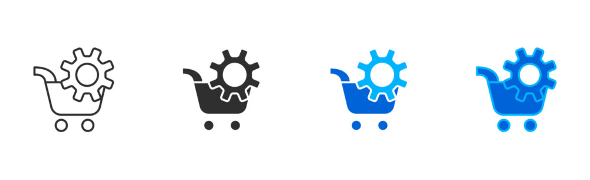 procurement gear cart icon set multiple style editable