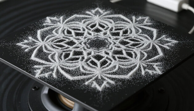 Chladni figures cymatics physics experiment white sand geometric mandala
