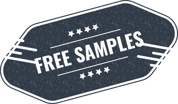 A professional vintage stamp design for free samples offer with bold lettering and decorative stars