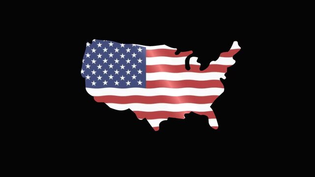 map of usa with flag wave on black background.