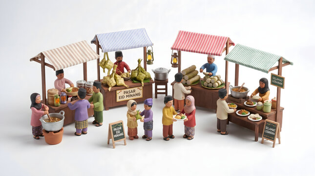 Miniature Diorama of Pasar Eid Minang Traditional Indonesian Food Market Celebration