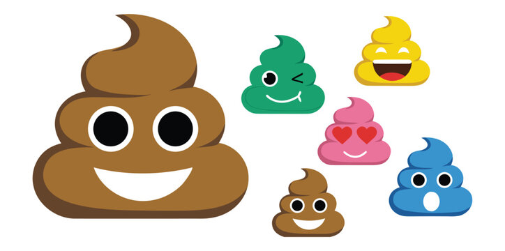 Fun set of brown poop emoji characters with different facial expressions including happy, sad, love, angry, and crying.
