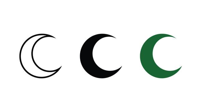 Crescent moon icons, lunar symbols, crescent shapes, black and green