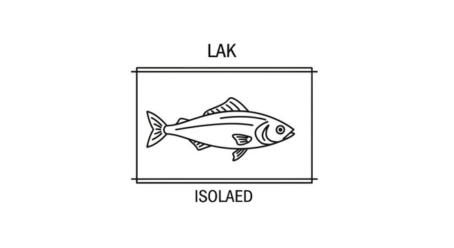 Isolated line art illustration of a salmon fish in a simple frame, labeled 'LAK'