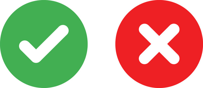 Green check mark and red cross mark symbols for choice and survey