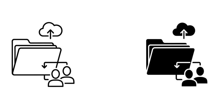 Cloud folder data sharing and collaboration vector icons with collaboration business technology transfer management organization computing
