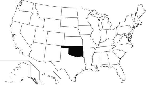 Map of the united states with oklahoma state highlighted in black