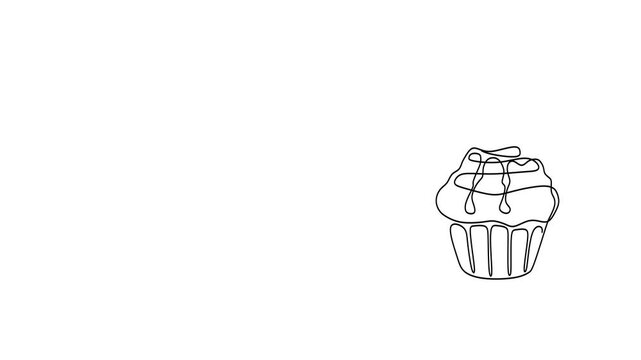 Animated self drawing of continuous line draw of  Sweet Desserts. Logo in Line Art. Full length one line animation. 4K	 