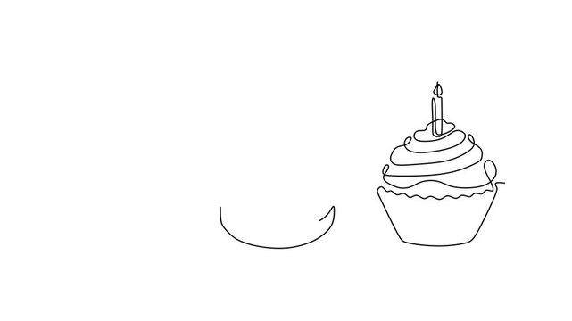 Animated self drawing of continuous line draw of Cupcake One-Line Drawings for Celebrations and Sweet Treats. Full length one line animation. 4K	 