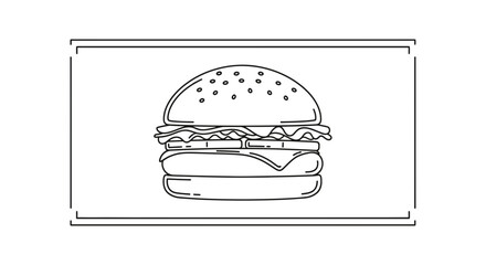 Fototapeta premium Simple line art illustration of a delicious hamburger with cheese and lettuce