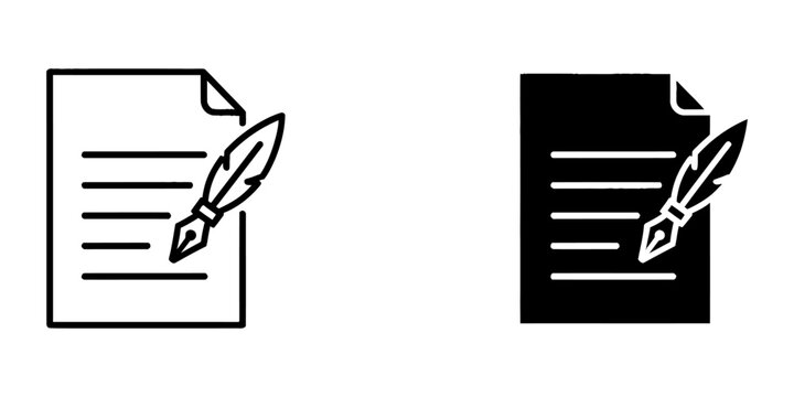 Document writing icon set with quill pen and paper document contract illustration business graphics stationery information creative paperwork