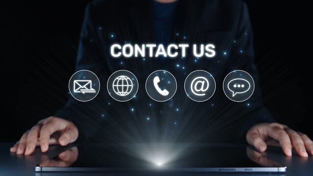 UI concept for contact us section showing icons for email, web, phone, and message. Contact and support icons help streamline business communication and improve customer contact experience. Elide