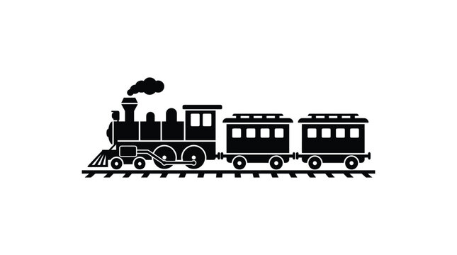 Steam train with passenger cars black silhouette