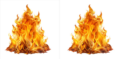 Bright orange and yellow fire flames burning, isolated on transparent background © Salman