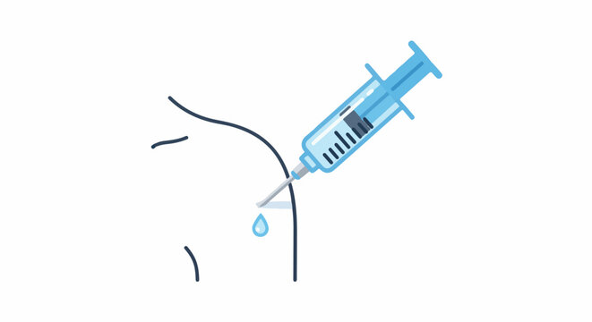 Injection administered to the shoulder, with a drop of liquid falling