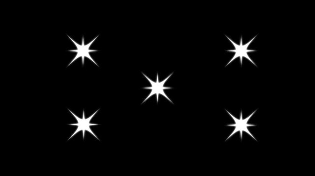 Twinkling stars animation, glowing light effect, glowing shinning twinkle stars, sparkle, stars on a black background, blinking cartoon stars, looping star sparkle animation.