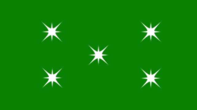 Twinkling stars animation, glowing light effect, glowing shinning twinkle stars, sparkle, stars on a green background, blinking cartoon stars, looping star sparkle animation.