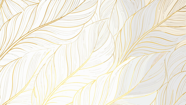 Gold feather pattern on a white background detailed vector illustration