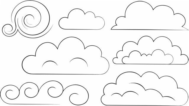 A Collection Of Cloud Shapes Rendered As Black Line Art On A White Background