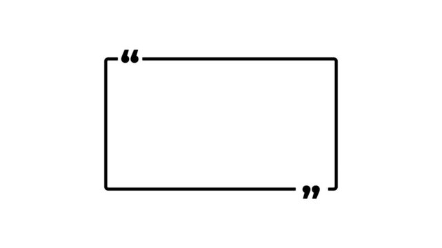 Square quote box icon animation. Rectangular quote mark graphic animation. Animated square quote frame design for textual quotation, paraphrasing,