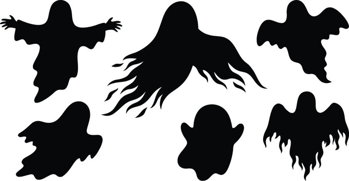 Black ghost figures in various poses