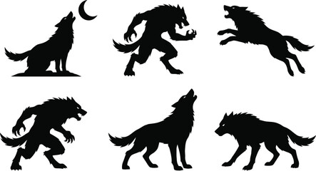 Black wolves and wild dogs pack silhouettes © RUMA AKTHER