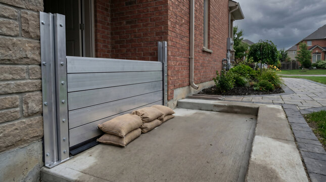 Basement door flood barrier installed before heavy rain