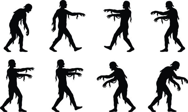 Zombie characters walking in different poses