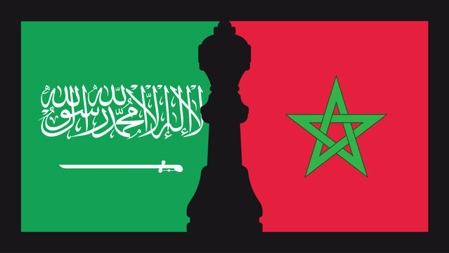 Saudi Arabia and Morocco Match Concept with National Flags and King Chess Piece Vector Illustration
