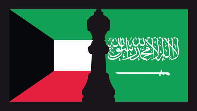 Saudi Arabia and Kuwait Match Concept with National Flags and King Chess Piece Vector Illustration