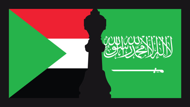 Saudi Arabia and Sudan Match Concept with National Flags and King Chess Piece Vector Illustration
