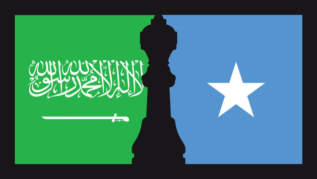 Saudi Arabia and Somalia Match Concept with National Flags and King Chess Piece Vector Illustration