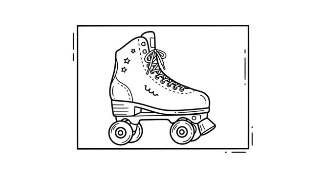 Retro Roller Skate Drawing, Vintage Quad Skates, Line Art Illustration, Retro Style