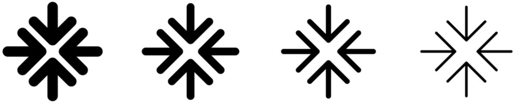 Set of minimize or collapse icons, symbols for exiting full screen mode, compression, and shrinking. Vector illustration