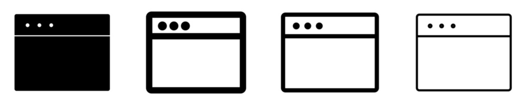 Set of web browser or application window icons, symbols for internet, software, interface, and digital technology. Vector illustration
