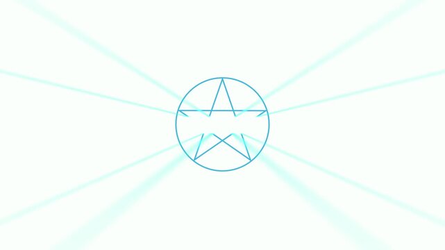 A blue pentagram icon in a circle isolated on a green background. Star symbol, Magic symbol. 4K video motion graphics animation.