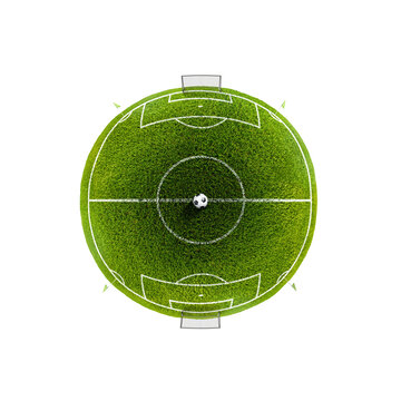  3D textured soccer game field as globe sphere  - center, midfield