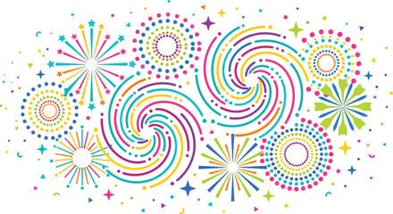 Fototapeta premium Colorful firework display vector illustration on a white background