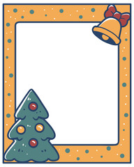 Fototapeta premium Christmas bell and tree frame with outline vector background