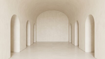 Fototapeta premium Minimalist empty room with symmetrical arched doorways