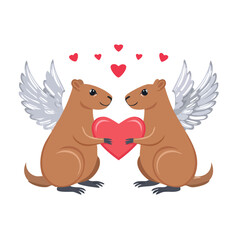 Naklejka premium Two orange cats with wings and heart