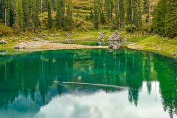 Obraz premium Carezza lake in the Dolomite Alps, Italy