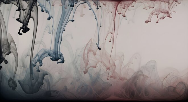 Dynamic colorful ink swirls in water creating abstract patterns on a white background with blue black and red pigments