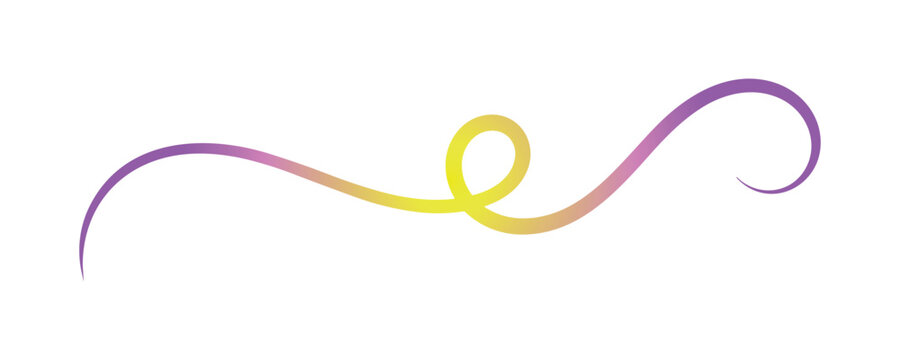 Gradient swirl, purple and yellow wavy line with looping curve on white background