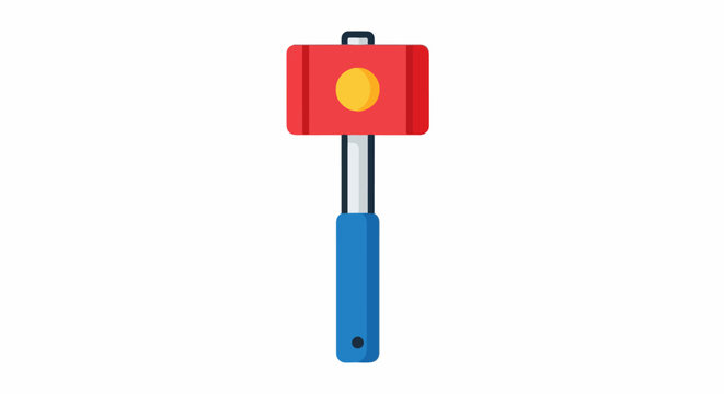 Red and yellow hammer with blue handle on a white background